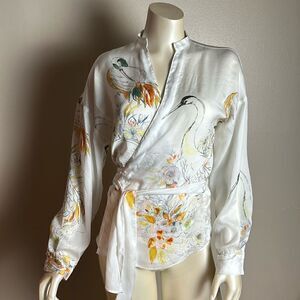 Women’s long sleeve silky ZARA blouse shirt top wrap size small Art to wear